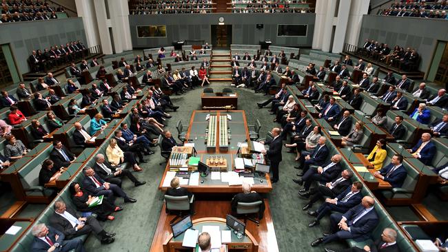 Treasurer Josh Frydenberg delivers the budget in the House of Representatives last night. Picture: Getty Images