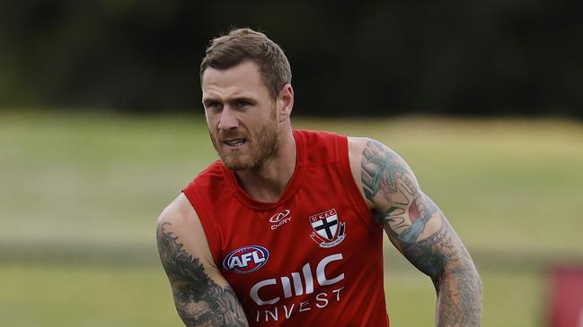 Tim Membrey has been back to full physical and mental fitness across St Kilda’s pre-season after pulling out of the elimination final in 2023. Picture: Michael Klein