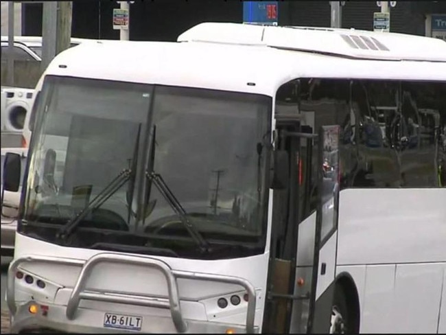 The scene after an Aquinas College school bus crashed after the driver suffered a medical episode. Picture: Nine Gold Coast News.