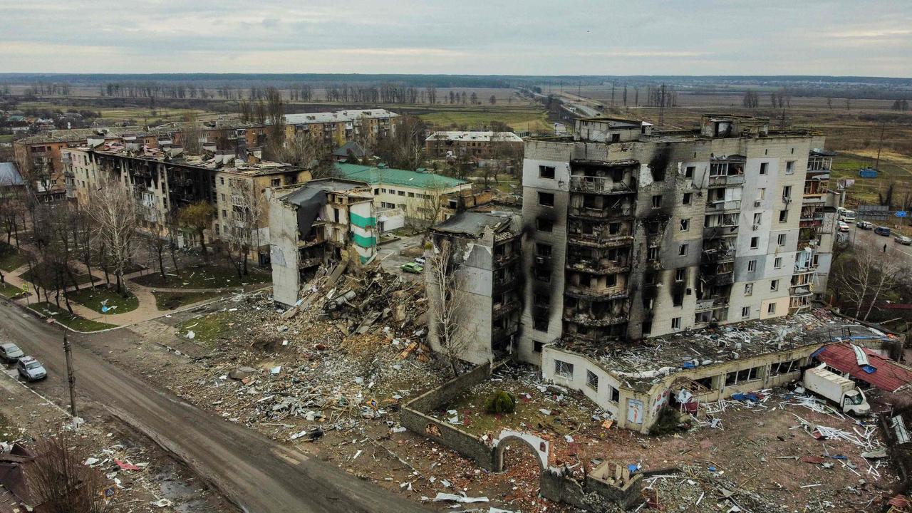A destroyed residential building in the town of Borodianka, northwest of Kyiv. Picture: Nicolas Garcia/AFP
