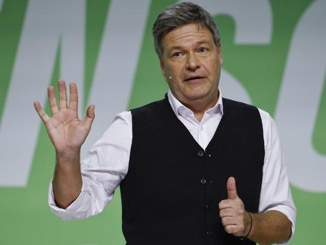 LUEBECK, GERMANY - JANUARY 6: Leading German Greens Party member Robert Habeck, who is also Germany's Economy gestures during his speech at the Greens Party election campaign launch on January 6, 2025 in Luebeck, Germany. Germany is scheduled to hold snap parliamentary elections on February 23 following the collapse of the three-party federal coalition government last November. (Photo by Morris MacMatzen/Getty Images)