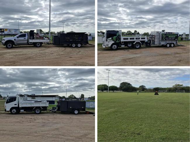 Townsville gardening businesses volunteered to mow the fields of MA Olympic Football Club after its mowers were stolen last week. Picture: Supplied.