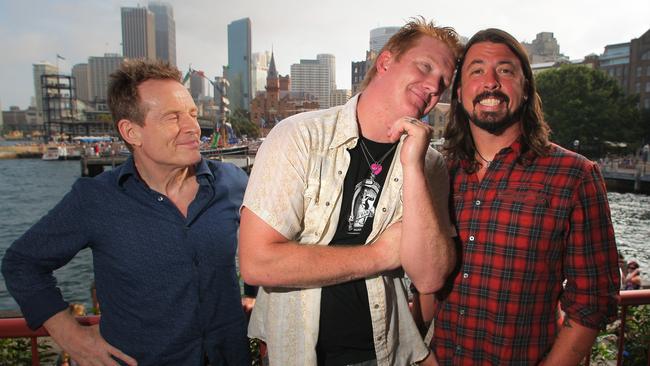 Grohl (right) with his Them Crooked Vultures bandmates in Sydney, January 2010: John Paul Jones (left) and Josh Homme (centre). Picture: Adam Ward