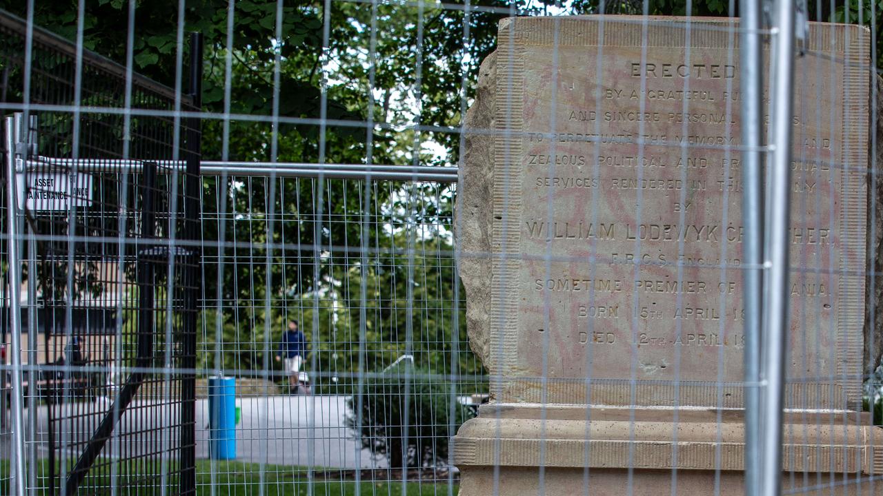 Temporary signage installed around Crowther plinth