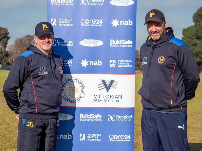 Frankston Peninsula’s new general manager Mike Ronchi (left) with club president Cameron Wallace. Picture: Frankston Peninsula