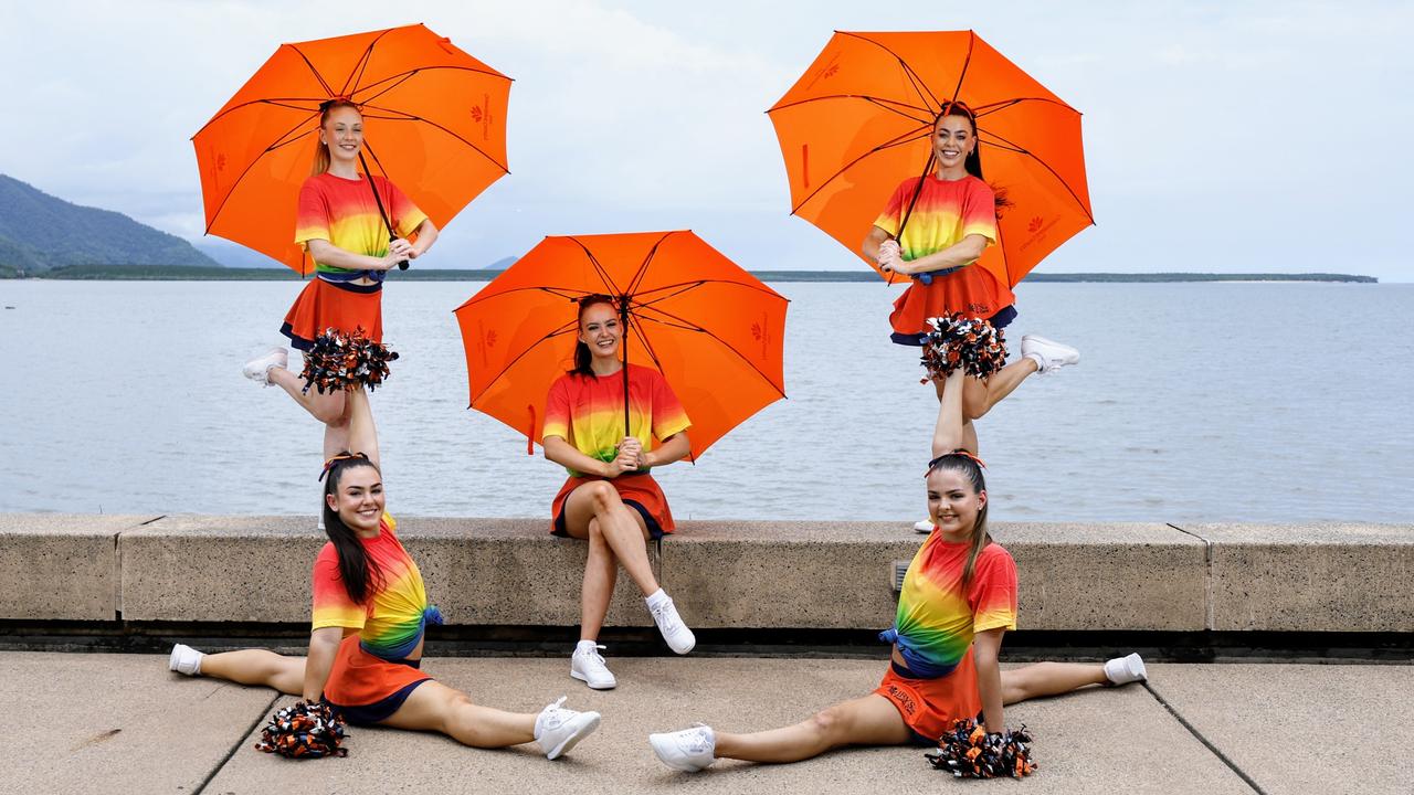 The Cairns Taipans will mark the NBL Champion Pride round at this Sunday's home game, celebrating Cairns' LGBTQI+ community. Cairns Taipans cheerleaders Genaea Palmer, Matisse Bayldon, Emma Culic, Layla Fitzgerald and Kimberley Vale will wear multicoloured uniforms to celebrate the diversity of the Taipans fans at this Sunday's NBL game against the Brisbane Bullets. Picture: Brendan Radke