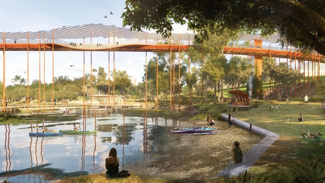 The kayaking lagoon and suspended canopy walk. Picture: Supplied