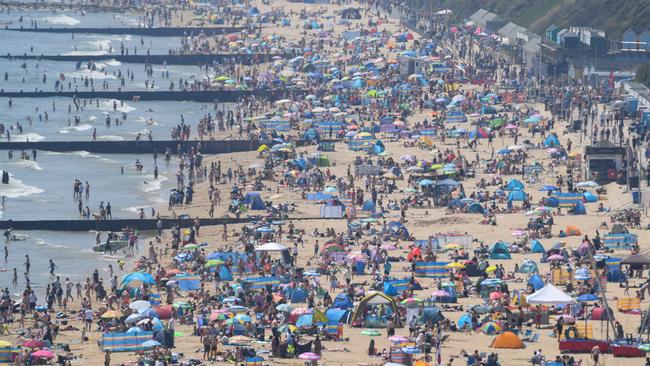 Crowds flock back to UK beaches as the country gets closer to a reopening, despite the new Indian strain. Picture: Finnbarr Webster/Getty