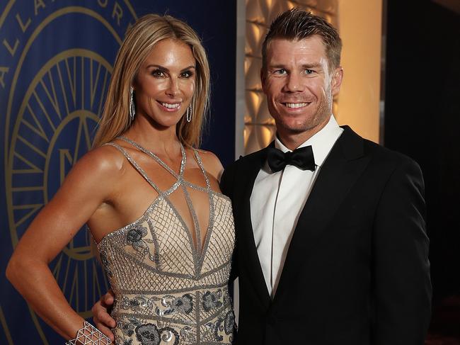 David Warner and his wife Candice Warner during the 2017 Allan Border Medal at The Star in Sydney. Picture: Brett Costello