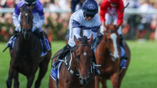 Ozzmosis and Rachel King take out the Coolmore Stud Stakes at Flemington on Saturday. Photo: Asanka Ratnayake/Getty Images.