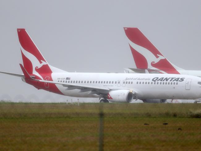 A Qantas plane taxi's to the runway at Melbourne Airport. Picture: Mark Stewart