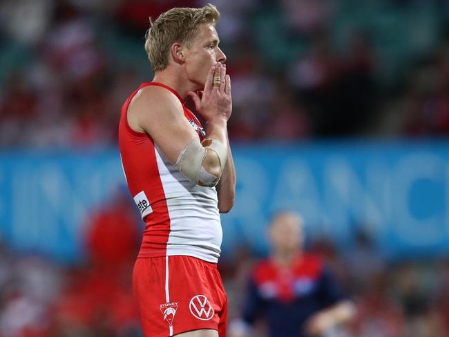 Inaccuracy in front of goal has been a recurring theme in 2023 for Heeney. Picture: Jason McCawley/AFL Photos/via Getty Images