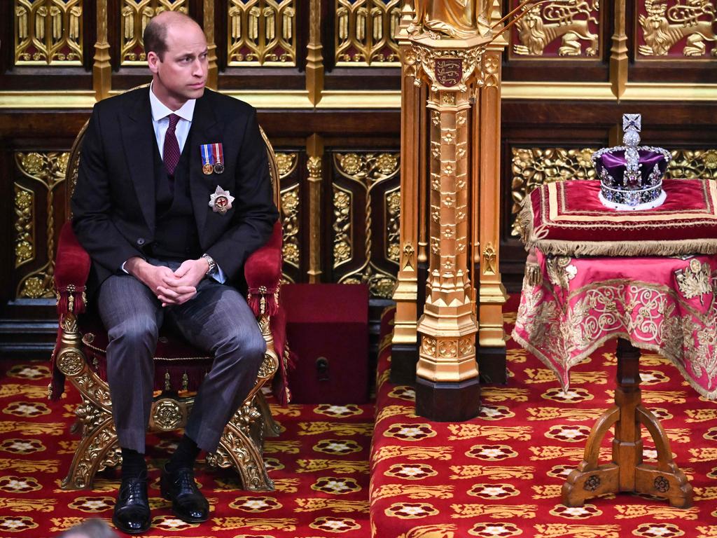 Prince William, Duke of Cambridge, sits by the Imperial State Crown, in the House of Lords chamber. Picture: Ben Stansall / POOL / AFP