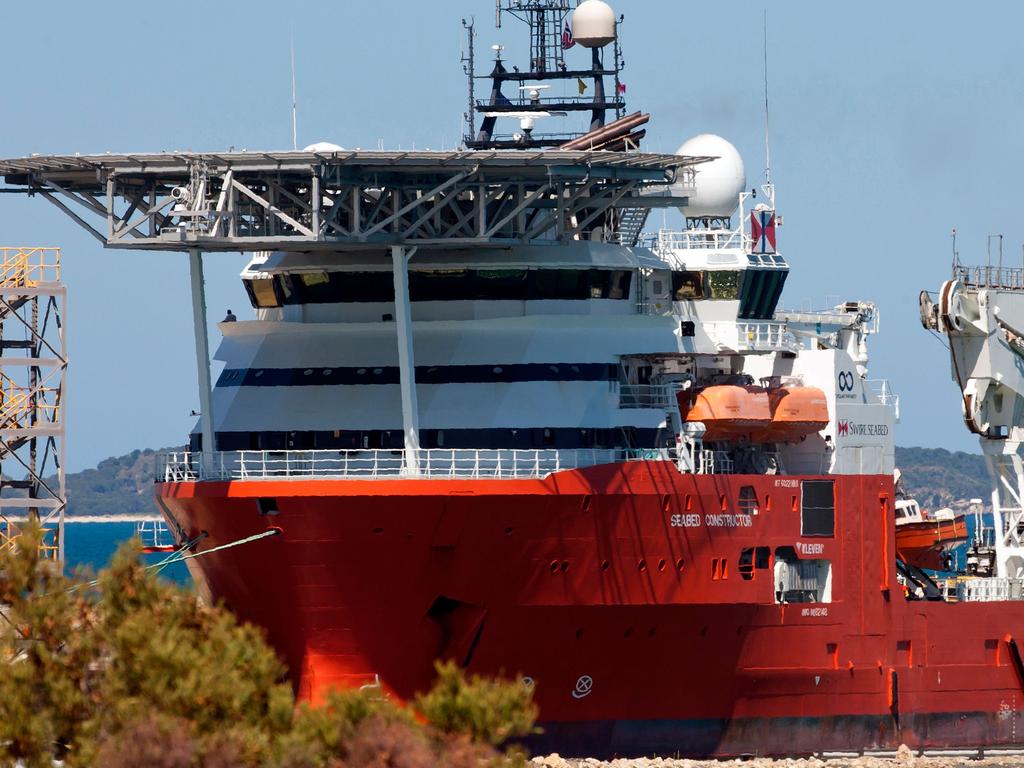 Ocean Infinity research vessel Seabed Constructor docks at Henderson, south of Perth for a refuelling stop in February this year during its search for MH370. Picture: AFP