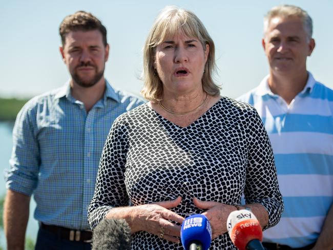Chief Minister Eva Lawler and Recreational Fishing Minister Joel Bowden announced a gillnet Barra fishing phase-out. Picture: Pema Tamang Pakhrin