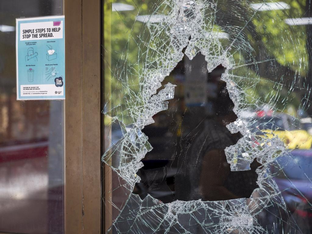 Fannie Bay IGA has a sizeable hole in their front door glass. Picture: Floss Adams.