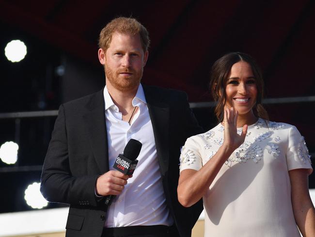 Prince Harry with his wife Meghan. Picture: Angela Weiss/AFP