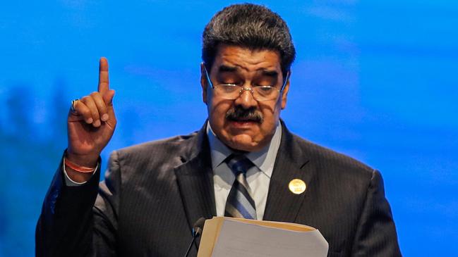 Venezuela’s dictator President Nicolas Maduro delivers a speech at the leaders summit of the COP27 climate conference. Picture: AFP