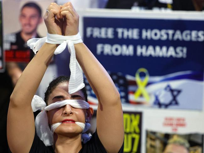 A demonstrator during an anti-government protest calling for action to secure the release of Israeli hostages held captive since the October 7 attacks. Picture: AFP