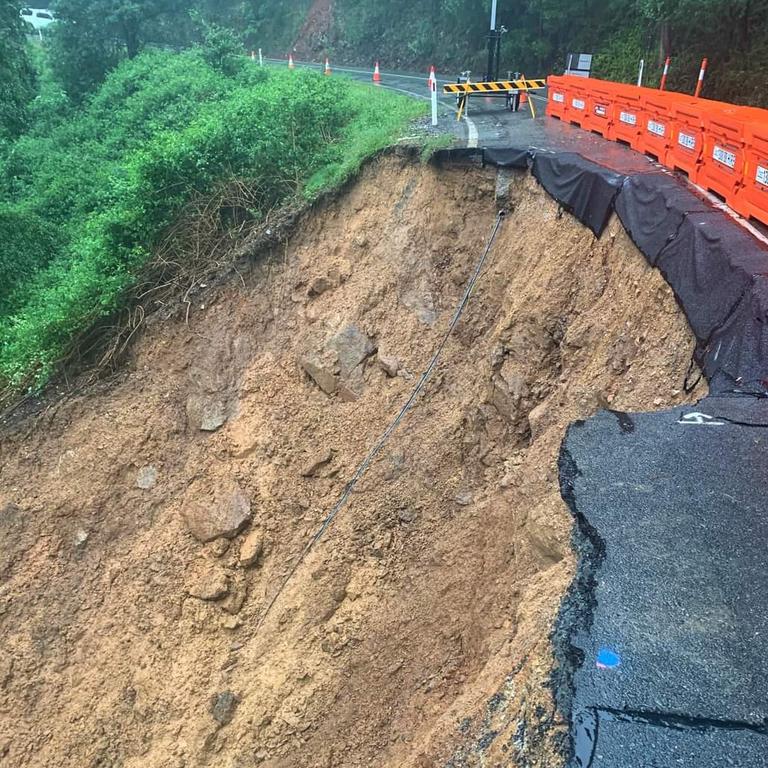 A landslide on Beechmont Rd, between Nerang-Murwillumbah Rd and Binna Burra Rd, caused by the recent wet weather on the Gold Coast. Picture: Department of Transport and Main Roads