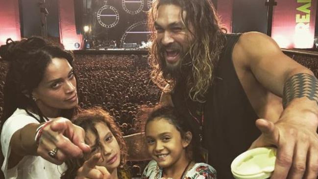 Aquaman star Jason Momoa and his family, wife Lilakoi Moon, aka former <i>The Cosby Show </i>star Lisa Bonet, son Nakoa-Wolf Manakauapo Namakaeha Momoa and daughter Lola Iolani Momoa. Picture: Instagram.