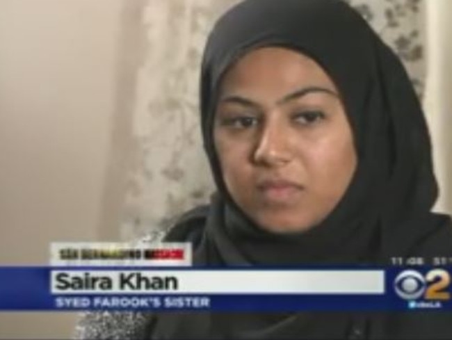 Not in my name ... Farook’s sister Saira Khan. Picture: CBS