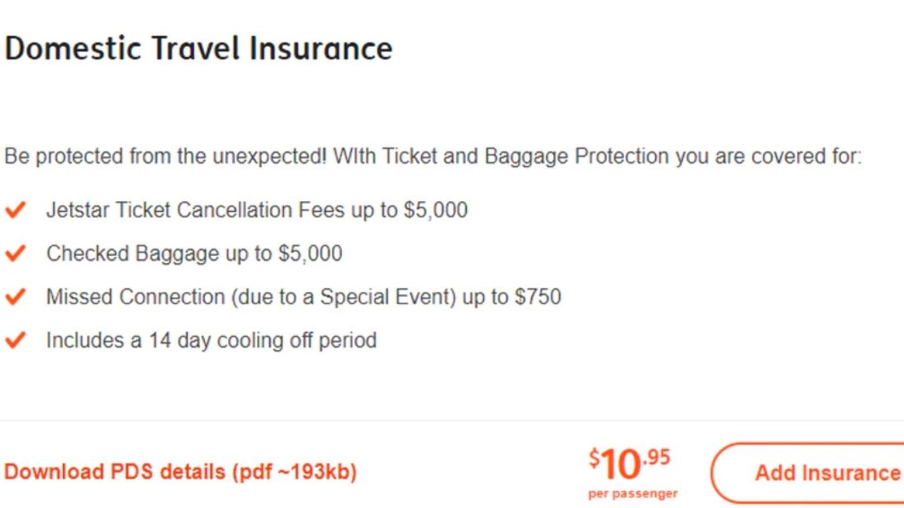 The allowance falls under section six of the Ticket and Baggage Protection insurance. Picture: Jetstar