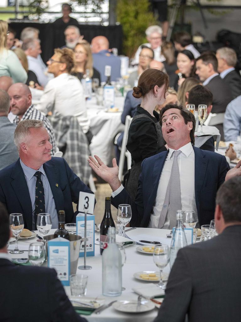 Tasmanian Premier Jeremy Rockliff and AFL CEO Gillon McLachlan during the TICT luncheon at Hobart. Picture Chris Kidd