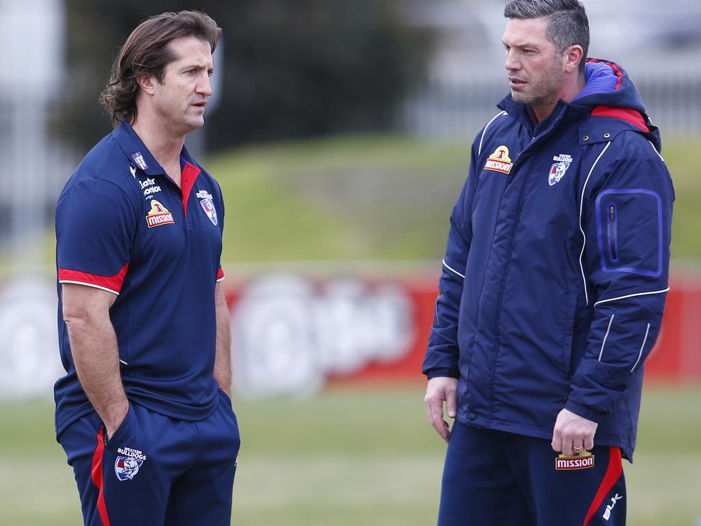 Coach Luke Beveridge and assistant Rohan Smith. Picture: Michael Klein