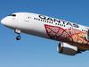 ESCAPE:  ALICE SPRINGS, 2 MARCH 2018 – Qantas’ newest Boeing 787-9 Dreamliner, which features a unique Indigenous livery, touched down in Alice Springs today. Picture: Qantas 
Yam Deaming by Emily Kame Kngwarreye