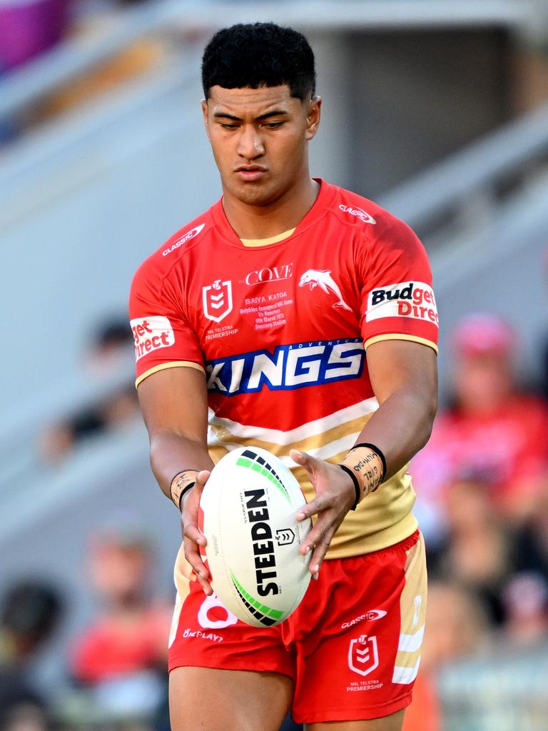 Isaiya Katoa in action during a Dolphins NRL training session at