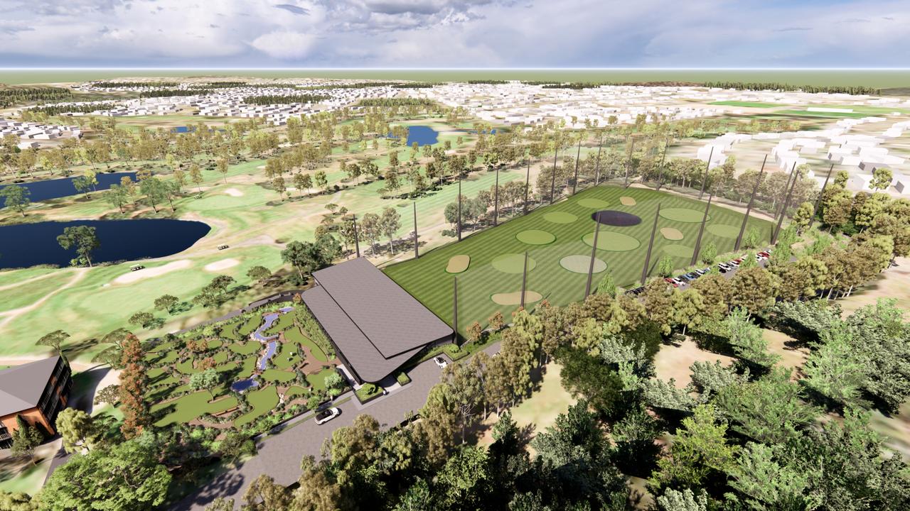 Renders for a new $5m driving range and mini-golf course with dining facilities at Prospect's Country Club Tasmania, occurring parallel to a $14m makeover of the existing 18-hole course and a 372-lot residential development. Picture: Supplied