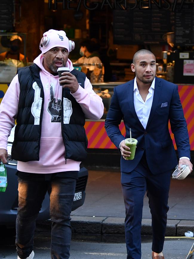 Jamil Hopoate (right) and John Hopoate arrive at Central Local Court in Sydney. Picture: NCA NewsWire/Joel Carrett