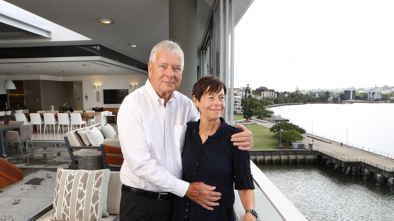 Hilary and Howard Stack in their Newstead Penthouse at 250/1 Newstead Tce, which has now sold. Picture: Liam Kdston.