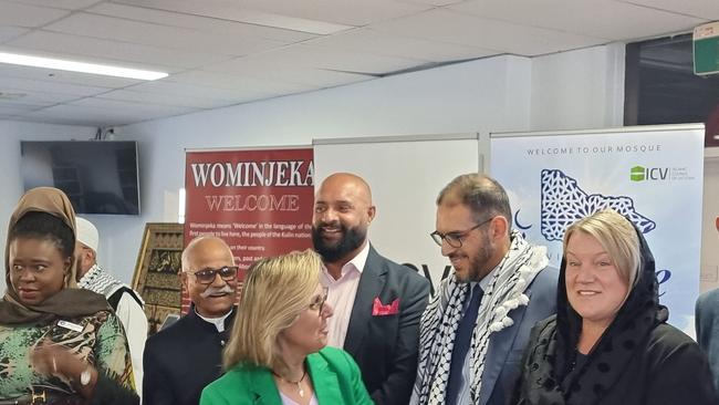 Islamic Council of Victoria president Adel Salman and Multicultural Affairs Minister Ingrid Stitt (second from right and far right) at ICV's Open Mosque Day.