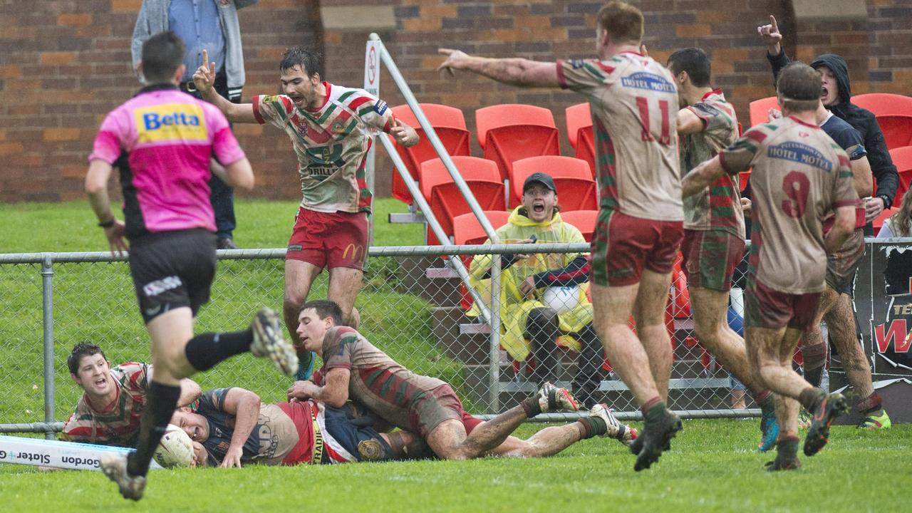 Warwick's Brodie Quirk forced into touch. TRL Grand Final Pittsworth Danes vs Warwick Cowboys. Saturday Sep 17, 2016.