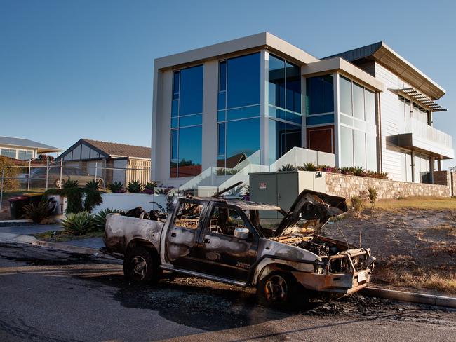 13/5/18 Suspicious Fire Overnight That Damaged Three Cars outside the Luxe Haus-Luxury Beach House, 12 Maidencombe Drive, Moana. Picture MATT TURNER