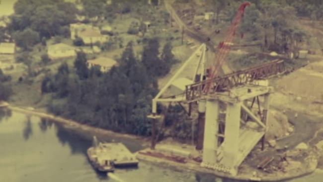 View of the construction of The Rip Bridge from a 1974 DMR film.