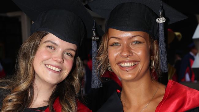 Megan Hearsey and Siri Haga. Deakin School of Humanities & Social Sciences students graduated on Wednesday evening. Picture: Alan Barber