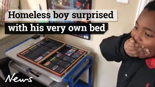 Homeless boy surprised with his very own bed