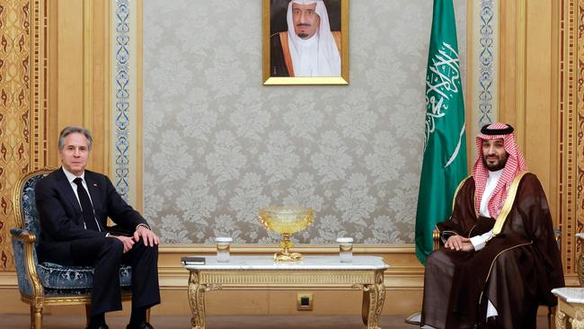 US Secretary of State Antony Blinken meets with Saudi Crown Prince Mohammed bin Salman in Riyadh. Picture: AFP.