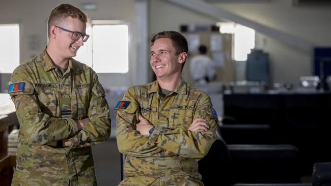 Twin brothers and Flight Lieutenants Zac and Aiden Pattison at Camp Baird, Headquarters Middle East.