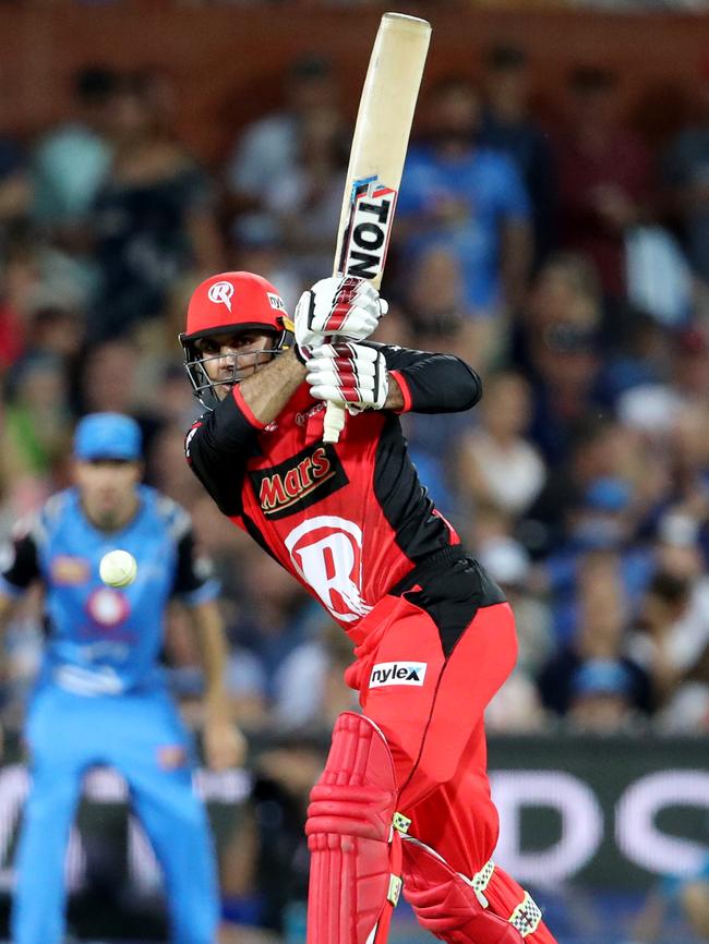 Nabi blasts one during the Renegades win over Adelaide. Picture: AAP