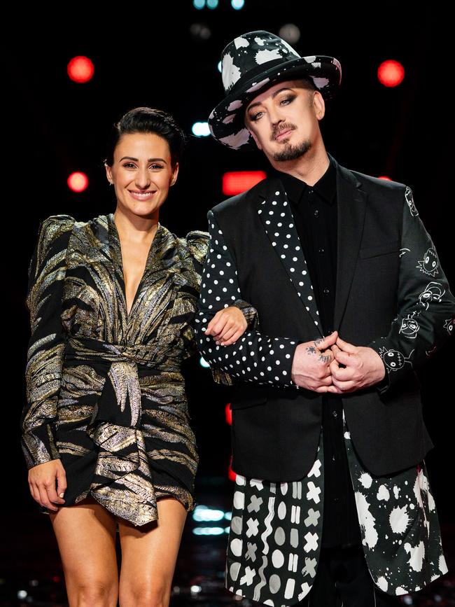 2019 winner Diana Rouvas with her coach Boy George. Supplied by Channel 9.