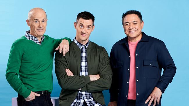 Have You Been Paying Attention will notch up Ten years on the network with Tom Gleisner, Ed Kavalee, Sam Pang. Picture: Ten