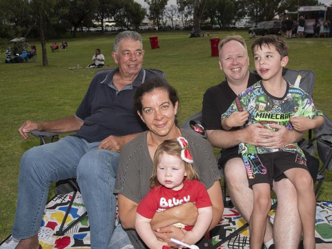 Bob Reither, Honey Partridge, Eira Partridge, Jarrod Partridge, Ayrton Partridge at the 2024 Mildura Christmas Carols. Picture: Noel Fisher