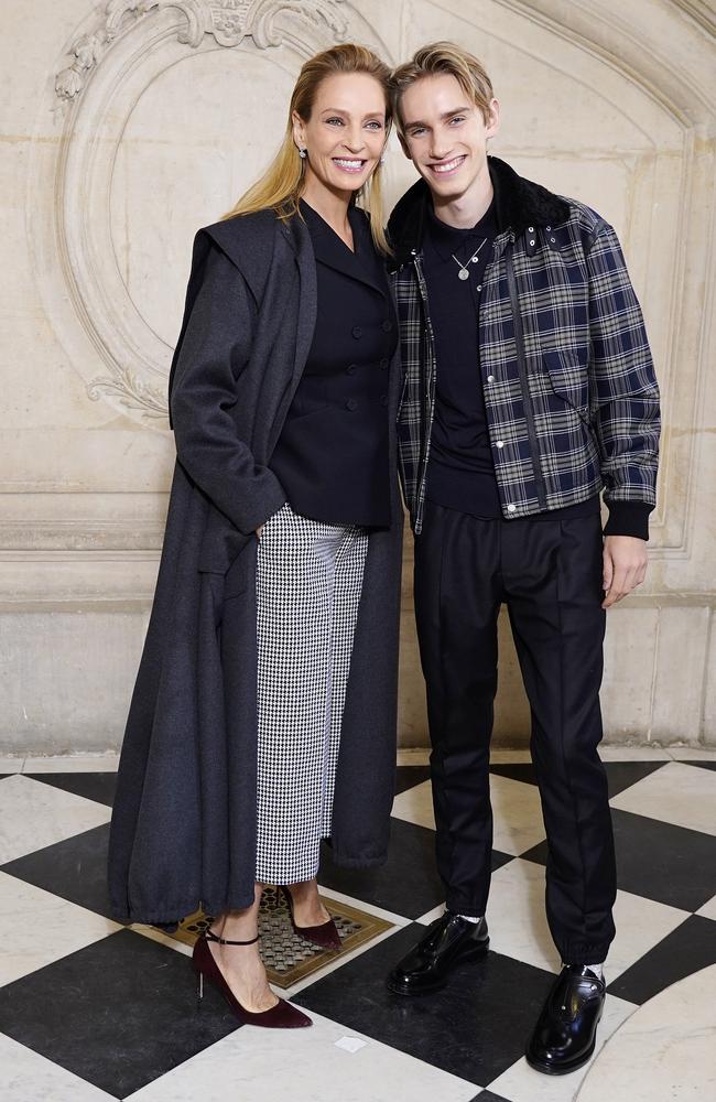 Uma Thurman and Levon Thurman Hawke attend the Dior Haute Couture Spring/Summer 2020 show as part of Paris Fashion Week. Picture: Getty