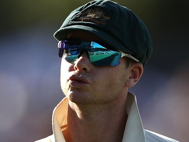 PERTH, AUSTRALIA - DECEMBER 14: Steve Smith of Australia reacts during day one of the Third Test match of the 2017/18 Ashes Series between Australia and England at WACA on December 14, 2017 in Perth, Australia.  (Photo by Ryan Pierse/Getty Images)