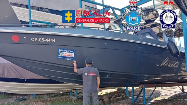 The speedboat allegedly seized by the authorities. Picture: Supplied / WA Police and AFP