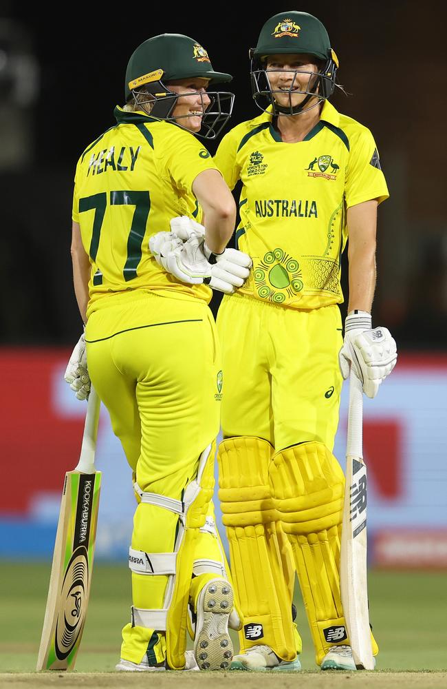 Meg Lanning (R) and Alyssa Healy have led an outrageously successful era of Australian women’s cricket. Picture: Matthew Lewis-ICC/ICC via Getty Images